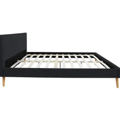 Lit double scandinave OSLO avec tête de lit et sommier 160 x 200 cm tissu noir><noscript><img width=