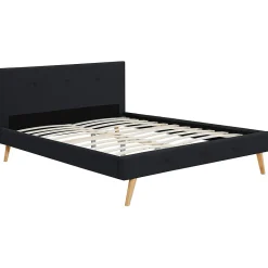 Lit double scandinave OSLO avec tête de lit et sommier 160 x 200 cm tissu noir><noscript><img width=