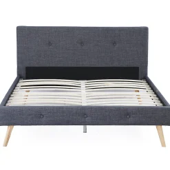 Lit double scandinave OSLO avec tête de lit et sommier 160 x 200 cm tissu gris anthracite><noscript><img width=