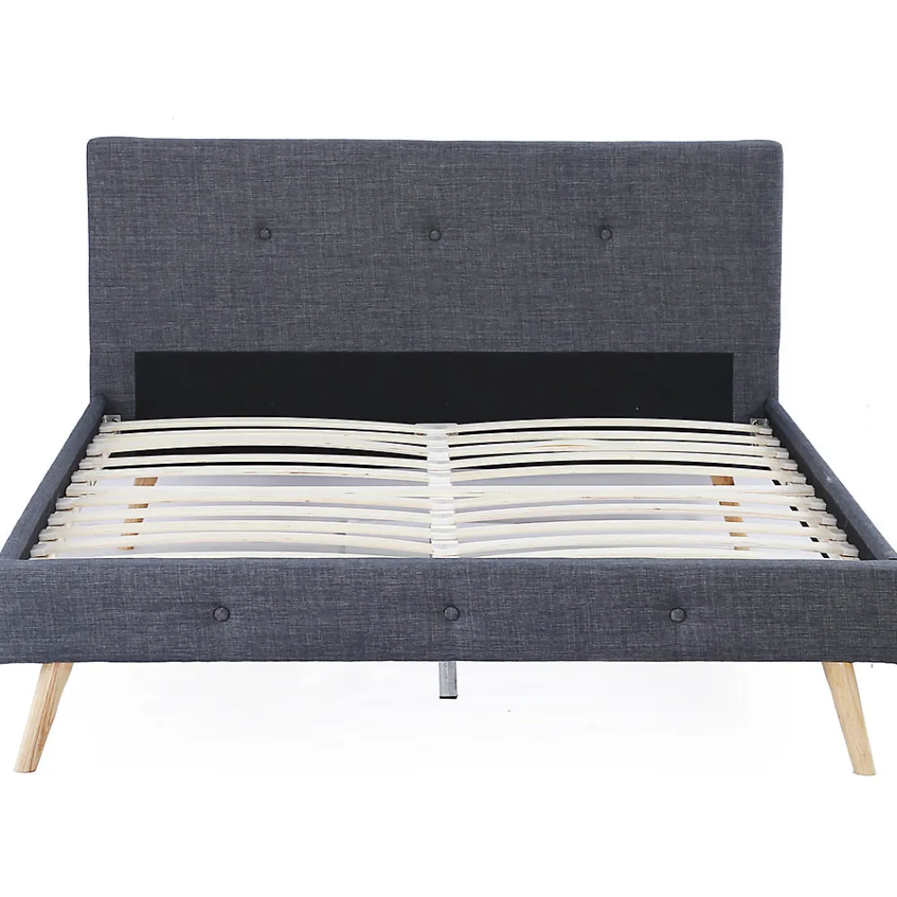 Lit double scandinave OSLO avec tête de lit et sommier 160 x 200 cm tissu gris anthracite>IDMarket