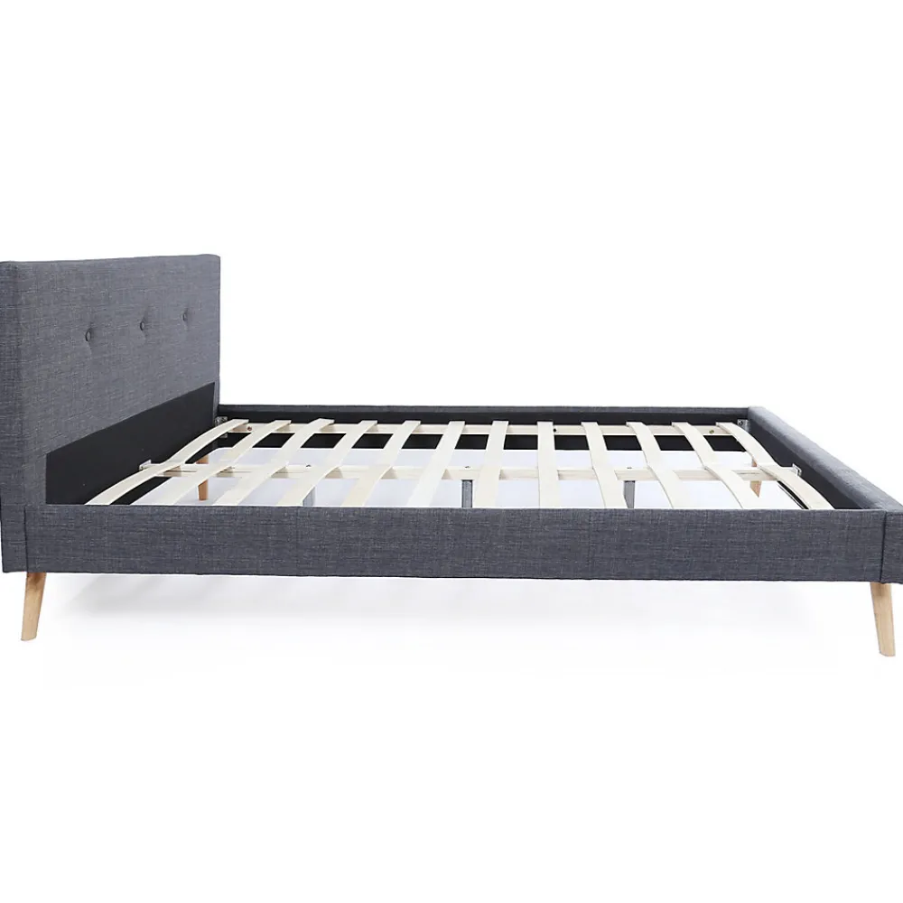 Lit double scandinave OSLO avec tête de lit et sommier 160 x 200 cm tissu gris anthracite>IDMarket