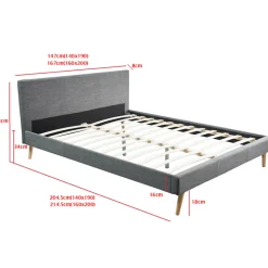 Lit double scandinave OSLO avec tête de lit et sommier 160 x 200 cm tissu gris anthracite><noscript><img width=