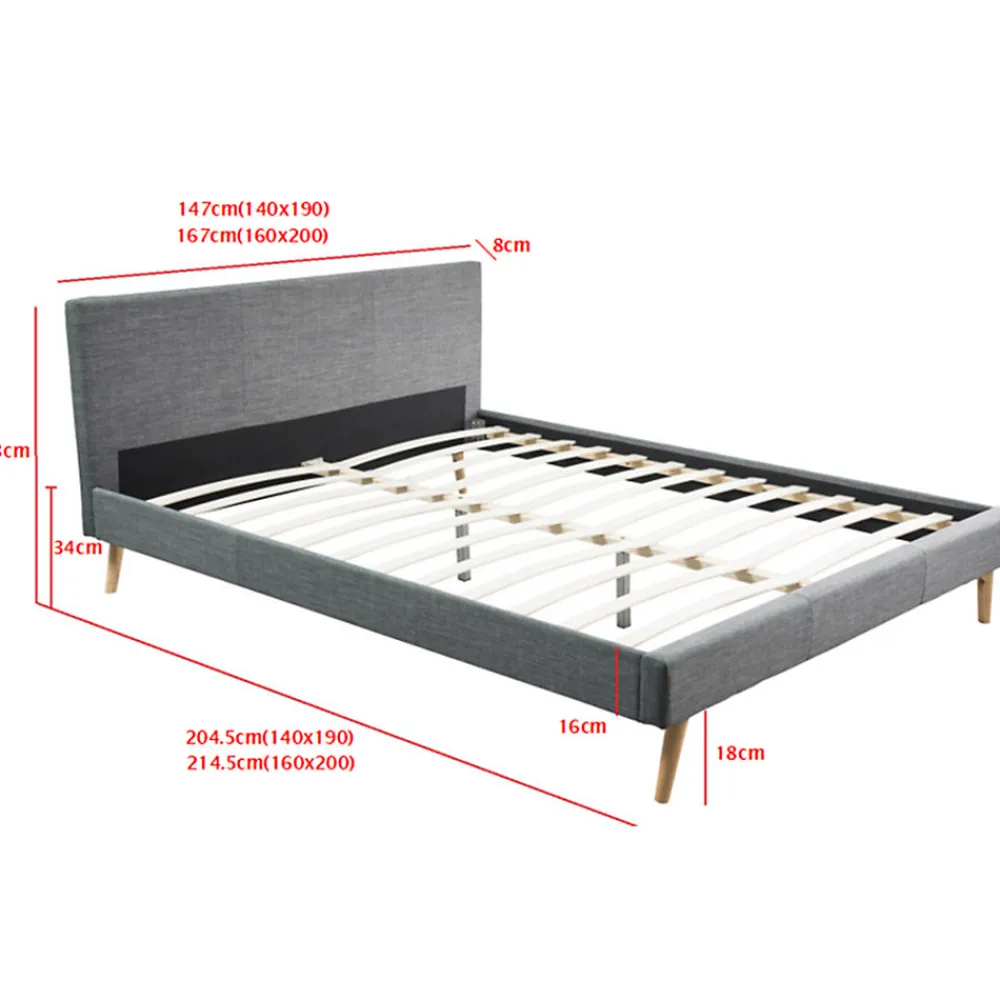 Lit double scandinave OSLO avec tête de lit et sommier 160 x 200 cm tissu gris anthracite>IDMarket