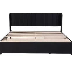 Generique Lit Double 180x200 - Lit Capitonné en Velours Noir avec 2 Tiroirs, Lit Adulte Moderne avec Rangement* Lit Double