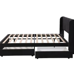 Generique Lit Double 180x200 - Lit Capitonné en Velours Noir avec 2 Tiroirs, Lit Adulte Moderne avec Rangement* Lit Double