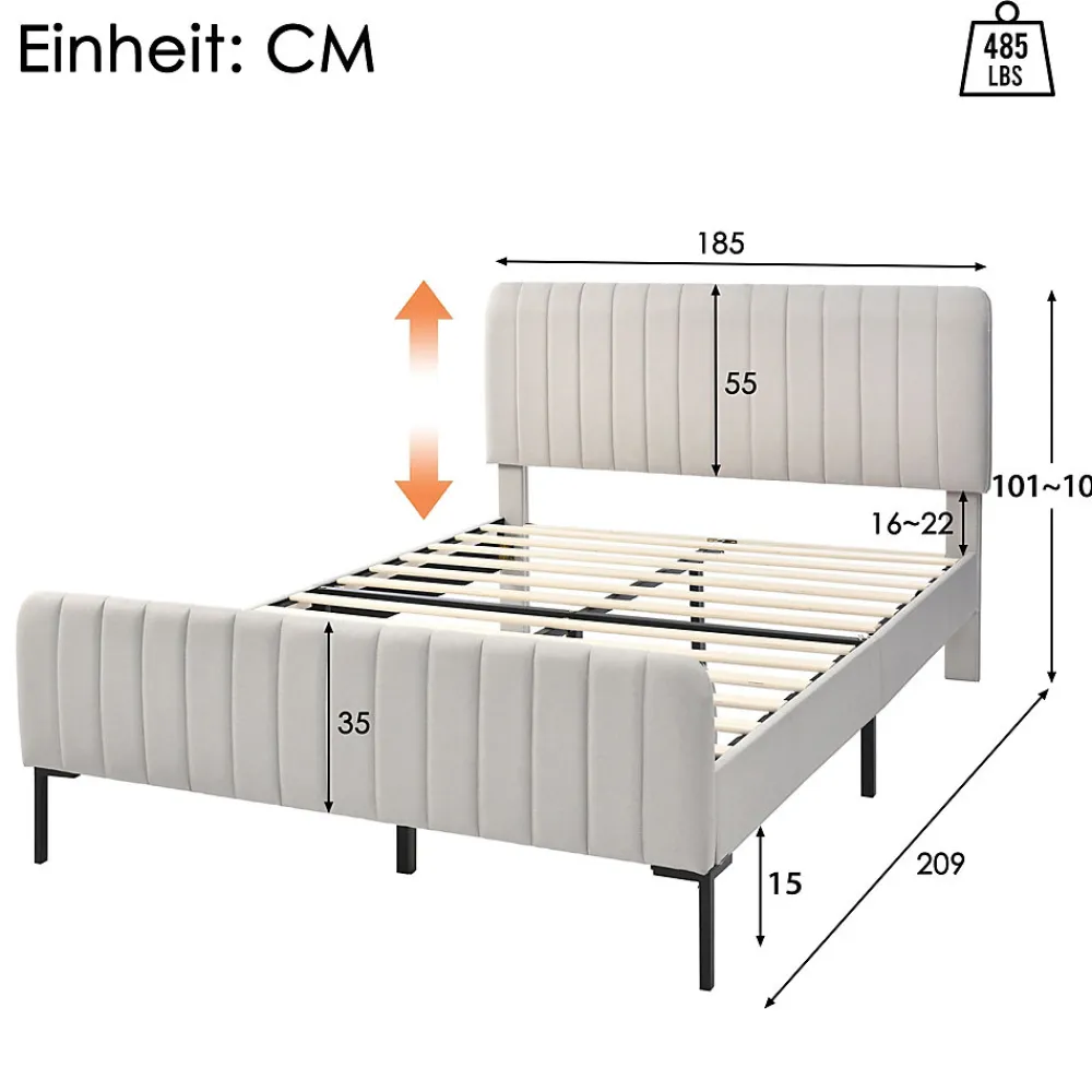 Lit double 180x200 - Lit rembourré avec cadre en bois et métal - Lin - Sans Matelas - Beige>Generique