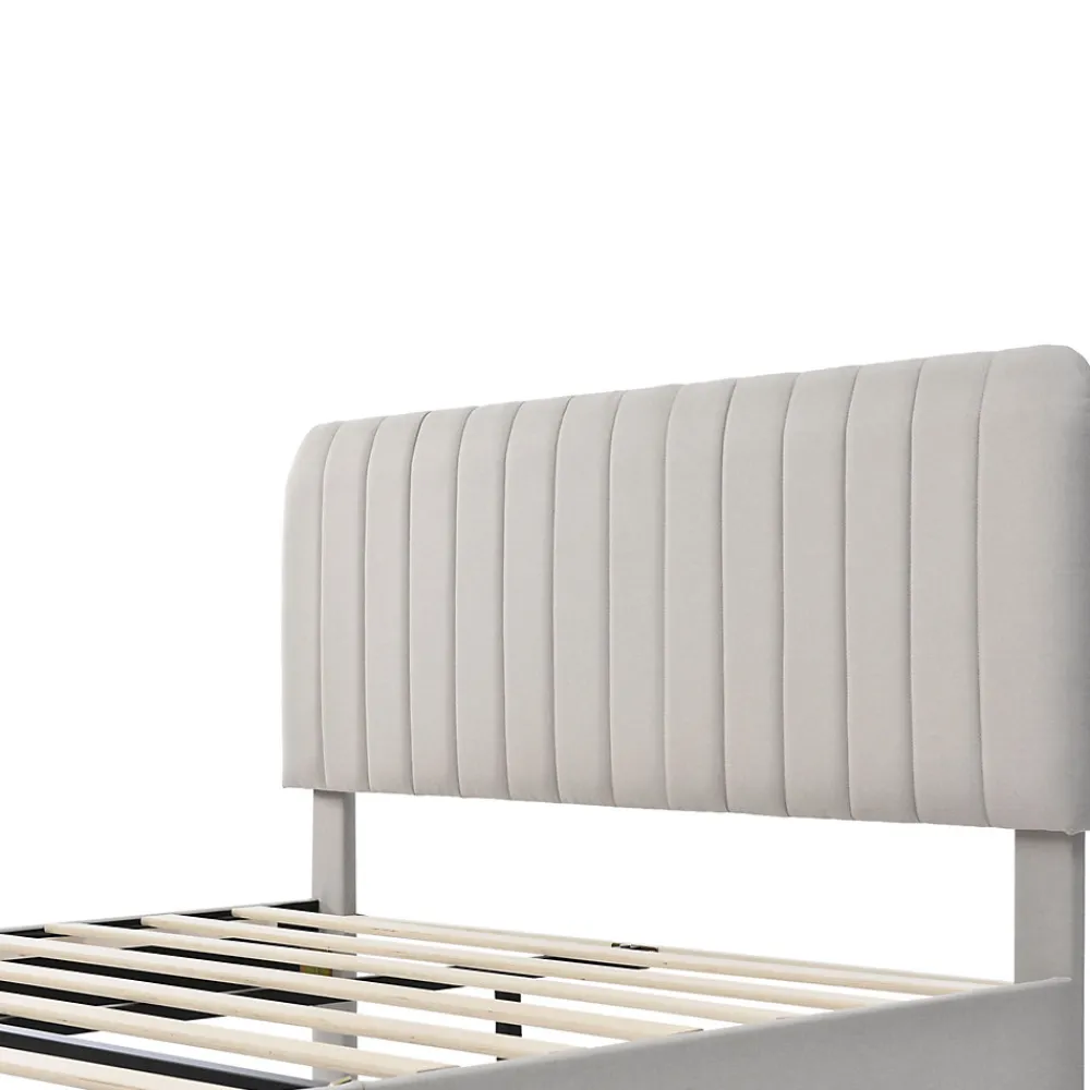 Lit double 180x200 - Lit rembourré avec cadre en bois et métal - Lin - Sans Matelas - Beige>Generique