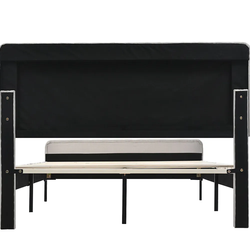 Lit double 180x200 - Lit rembourré avec cadre en bois et métal - Lin - Sans Matelas - Beige>Generique