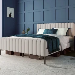 Lit double 140x200 - Lit rembourré avec cadre en bois et métal - Lin - Sans Matelas - Beige>Generique Hot