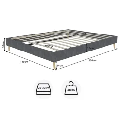 Okwish Lit Double 140x200 cm - Cadre Minimaliste Moderne à Structure Basse, Sans Tête de Lit, Sans Matelas, en Velours Hollandais, Gris* Lit Double