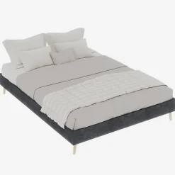 Okwish Lit Double 140x200 cm - Cadre Minimaliste Moderne à Structure Basse, Sans Tête de Lit, Sans Matelas, en Velours Hollandais, Gris* Lit Double