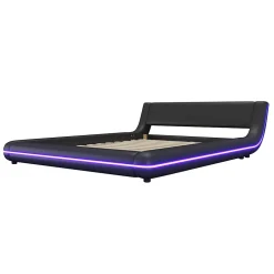 Lit Double 140x200 cm - Éclairage LED avec Télécommande 24 Touches - PU et MDF - Noir - Sans Matelas><noscript><img width=