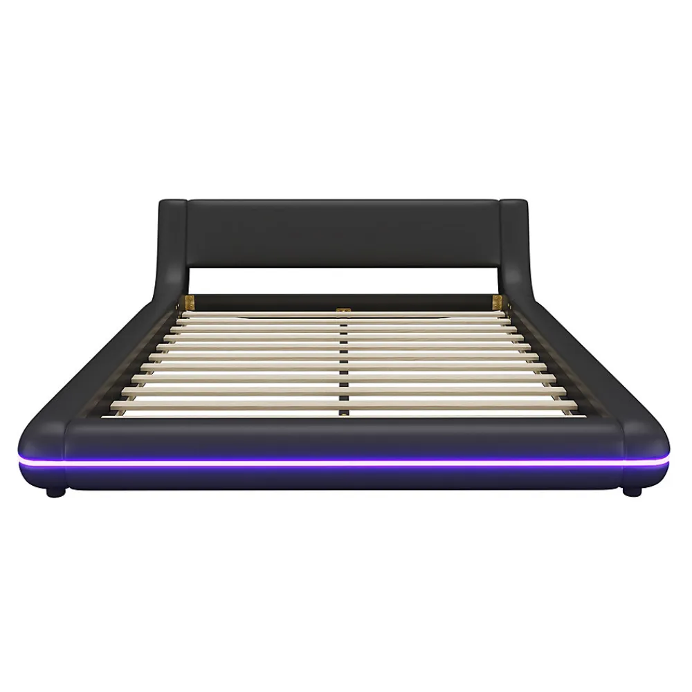 Lit Double 140x200 cm - Éclairage LED avec Télécommande 24 Touches - PU et MDF - Noir - Sans Matelas>Okwish New