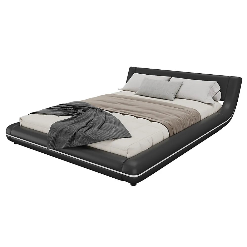 Lit Double 140x200 cm - Éclairage LED avec Télécommande 24 Touches - PU et MDF - Noir - Sans Matelas>Okwish New