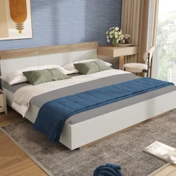 Lit double 180x200 cm - Lit adulte flottant en bois massif avec sommier à lattes - Bois massif - Sans Matelas - Naturel>Generique Online