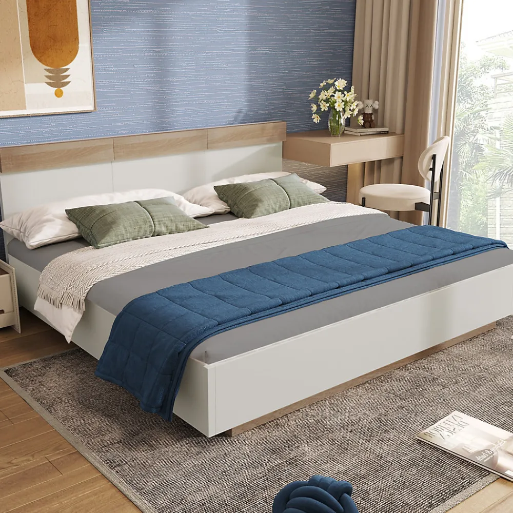 Lit double 180x200 cm - Lit adulte flottant en bois massif avec sommier à lattes - Bois massif - Sans Matelas - Naturel>Generique Online
