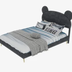Okwish Lit Double 140x200 cm - Lit Adulte avec Tête Cartoon Capitonnée et Cadre Bas, Velours Gris, sans Matelas* Lit Double