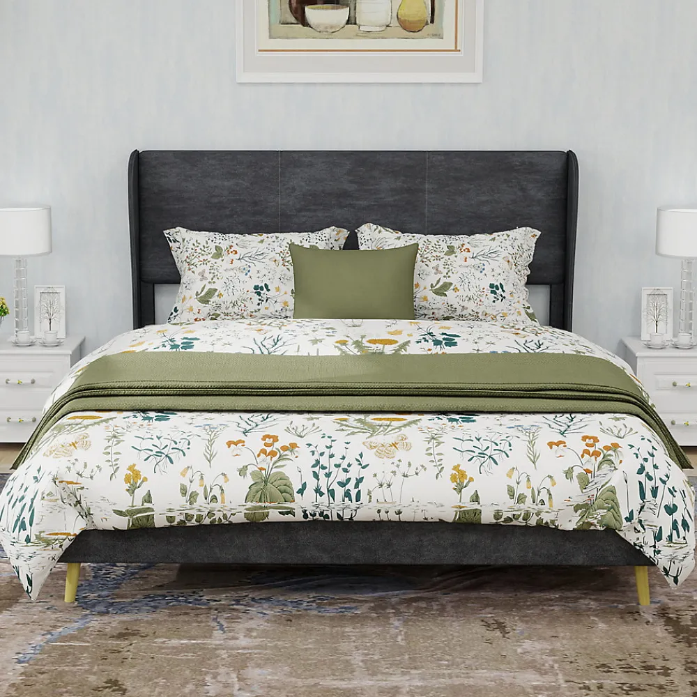 Lit Double 140x200 cm - Lit Adulte avec Tête de Lit Douce et Base Basse, Lit Capitonné Moderne, en Velours Gris, Sans Matelas>Okwish Best