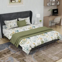 Lit Double 140x200 cm - Lit Adulte avec Tête de Lit Douce et Base Basse, Lit Capitonné Moderne, en Velours Gris, Sans Matelas><noscript><img width=