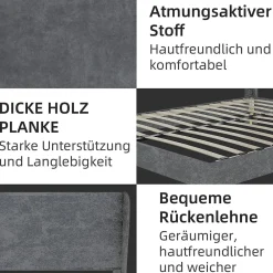 Lit Double 140x200 cm - Lit Adulte avec Tête de Lit Douce et Base Basse, Lit Capitonné Moderne, en Velours Gris, Sans Matelas><noscript><img width=