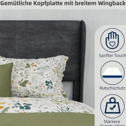 Lit Double 140x200 cm - Lit Adulte avec Tête de Lit Douce et Base Basse, Lit Capitonné Moderne, en Velours Gris, Sans Matelas><noscript><img width=