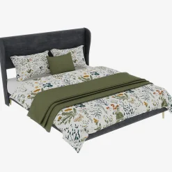 Lit Double 140x200 cm - Lit Adulte avec Tête de Lit Douce et Base Basse, Lit Capitonné Moderne, en Velours Gris, Sans Matelas><noscript><img width=