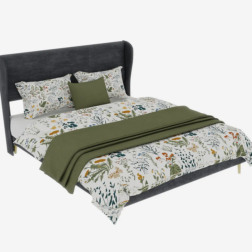 Lit Double 140x200 cm - Lit Adulte avec Tête de Lit Douce et Base Basse, Lit Capitonné Moderne, en Velours Gris, Sans Matelas>Okwish Best