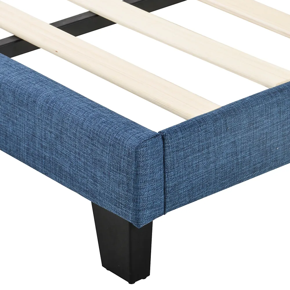 Okwish Lit double 140x200 cm - Lit adulte capitonné avec sommier à lattes - Lin - Sans Matelas - Bleu* Lit Double