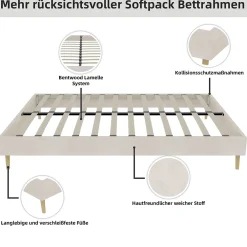 Okwish Lit Double 160x200 cm - Lit Adulte et Ado, Cadre Bas Minimaliste et Confortable, Sans Tête de Lit, Beige* Lit Double