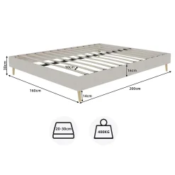 Okwish Lit Double 160x200 cm - Lit Adulte et Ado, Cadre Bas Minimaliste et Confortable, Sans Tête de Lit, Beige* Lit Double