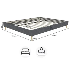 Lit Double 140x200 cm - Lit Adulte Minimaliste et Stable, Sans Tête de Lit et Sans Vérin, Sans Matelas, en Velours Hollandais Gris><noscript><img width=