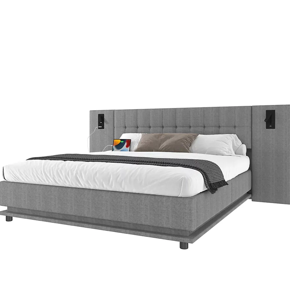 Okwish Lit Double 180x200 cm - Lit Adulte Rembourré avec Tête de Lit LED et Prise USB - Lin + MDF - Sans Matelas - Gris* Lit Double