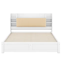 Okwish Lit Double 180x200 cm - Lit Adulte avec 4 Tiroirs et Tête Multifonctionnelle - Bois de Pin et MDF - Blanc - Sans Matelas* Lit Double