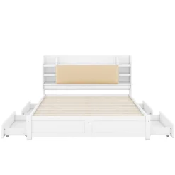 Okwish Lit Double 180x200 cm - Lit Adulte avec 4 Tiroirs et Tête Multifonctionnelle - Bois de Pin et MDF - Blanc - Sans Matelas* Lit Double
