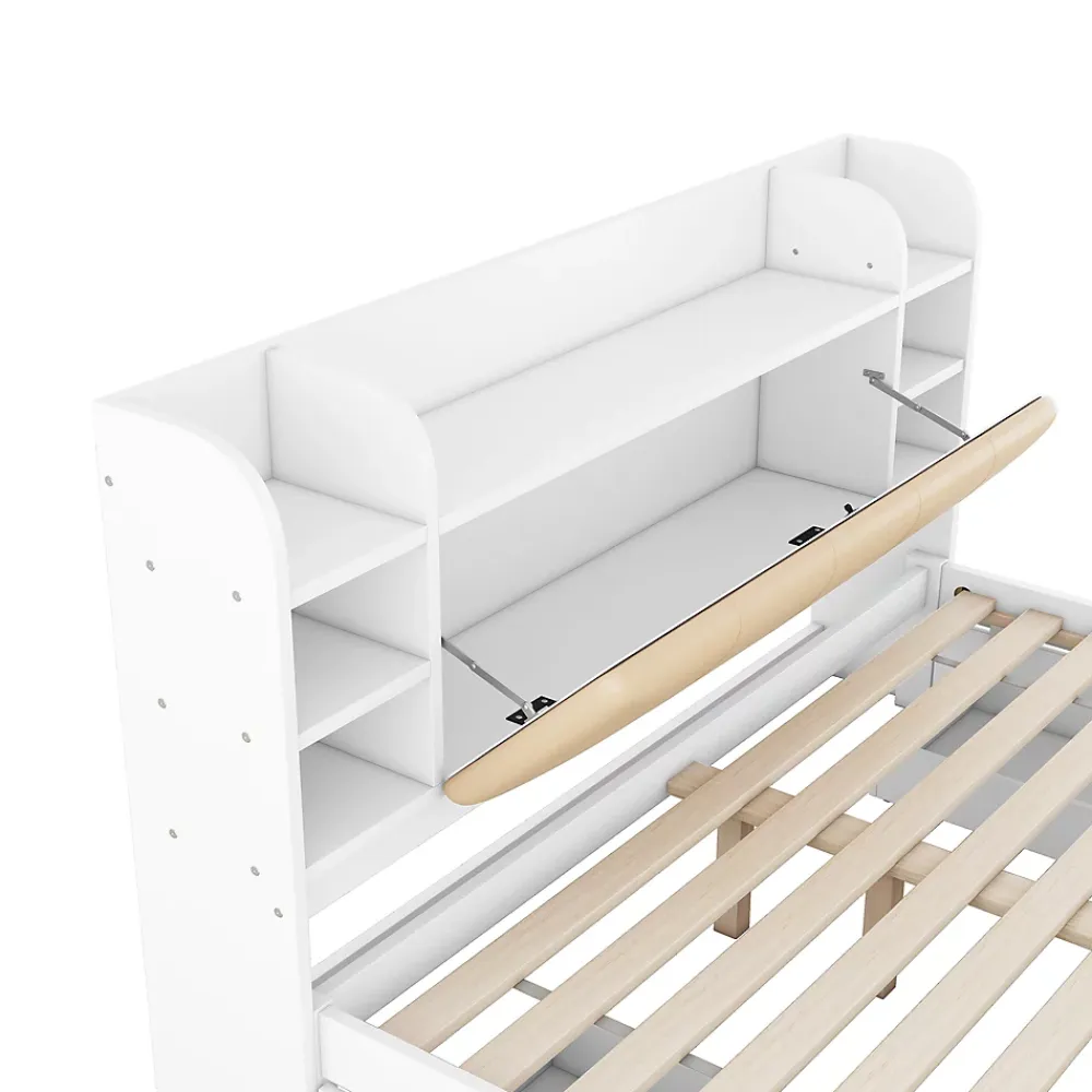 Okwish Lit Double 180x200 cm - Lit Adulte avec 4 Tiroirs et Tête Multifonctionnelle - Bois de Pin et MDF - Blanc - Sans Matelas* Lit Double