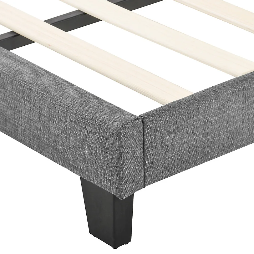 Okwish Lit double 140x200 cm - Lit adulte capitonné avec sommier à lattes - Lin - avec Matelas - Gris* Ensemble Sommier Et Matelas