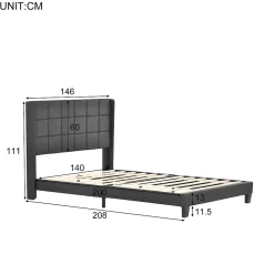 Okwish Lit double 140x200 cm - Lit adulte capitonné avec sommier à lattes - Lin - avec Matelas - Gris* Ensemble Sommier Et Matelas