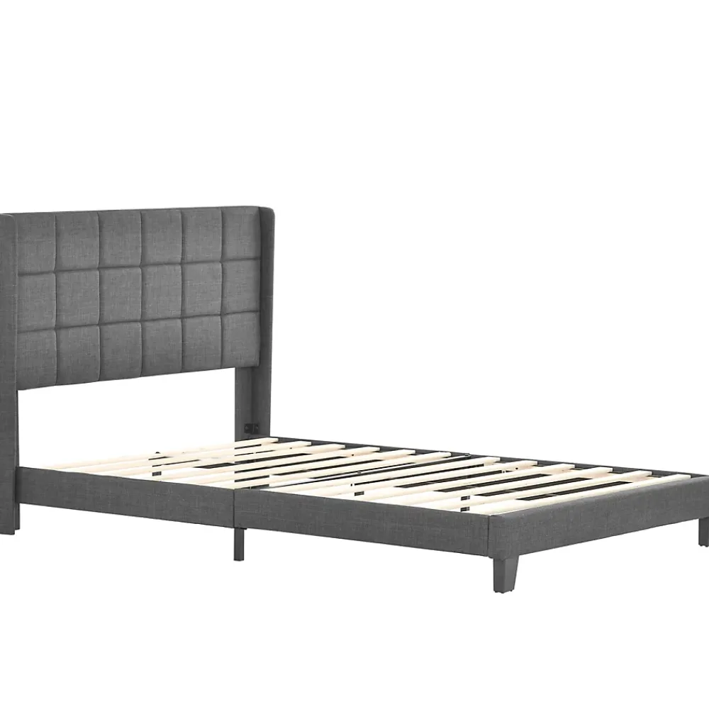Okwish Lit double 140x200 cm - Lit adulte capitonné avec sommier à lattes - Lin - avec Matelas - Gris* Ensemble Sommier Et Matelas