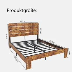 Okwish Lit Double 160x200 cm - Lit Adulte en Bois avec Cadre Métal Robuste - Style Industriel - Sans Matelas - Marron* Lit Double