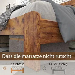 Okwish Lit Double 160x200 cm - Lit Adulte en Bois avec Cadre Métal Robuste - Style Industriel - Sans Matelas - Marron* Lit Double