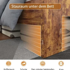 Okwish Lit Double 160x200 cm - Lit Adulte en Bois avec Cadre Métal Robuste - Style Industriel - Sans Matelas - Marron* Lit Double