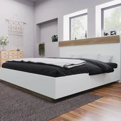 Okwish Lit double 160x200 cm - Lit adulte flottant en bois massif avec sommier à lattes - Bois massif - Sans Matelas - Naturel* Lit Double