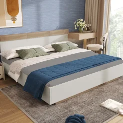 Okwish Lit double 160x200 cm - Lit adulte flottant en bois massif avec sommier à lattes - Bois massif - Sans Matelas - Naturel* Lit Double