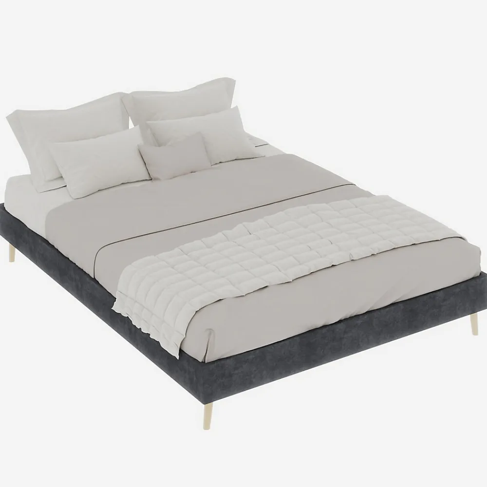 Lit Double 140x200 cm - Lit Adulte/Ado Moderne Style Minimaliste Sans Tête de Lit ni Matelas, Cadre Métal, Velours, Gris>Okwish Outlet