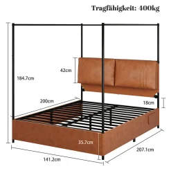 Lit Double 140x200 cm - Lit Adulte en PU avec Têtières Amovibles et Boucles Métalliques - design Moderne - Sans Matelas - Beige><noscript><img width=
