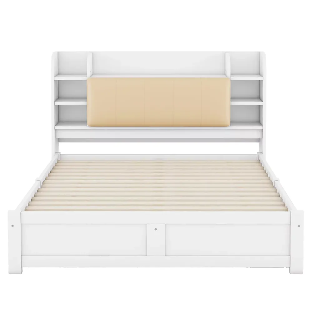 Okwish Lit Double 160x200 cm - Lit Adulte avec 4 Tiroirs et Tête Multifonctionnelle - Bois de Pin et MDF - Blanc - Sans Matelas* Lit Double