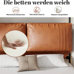 Lit Double 180x200 cm - Lit Adulte en PU avec Têtières Amovibles et Boucles Métalliques - design Moderne - Sans Matelas - Beige><noscript><img width=