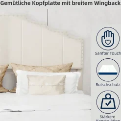 Okwish Lit Double 160x200 cm - Lit Adulte Style Moderne avec Tête de Lit Confortable, en Tissu Beige, Sans Matelas* Lit Double