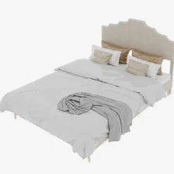 Okwish Lit Double 160x200 cm - Lit Adulte Style Moderne avec Tête de Lit Confortable, en Tissu Beige, Sans Matelas* Lit Double