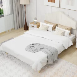 Okwish Lit Double 160x200 cm - Lit Adulte Style Moderne avec Tête de Lit Confortable, en Tissu Beige, Sans Matelas* Lit Double